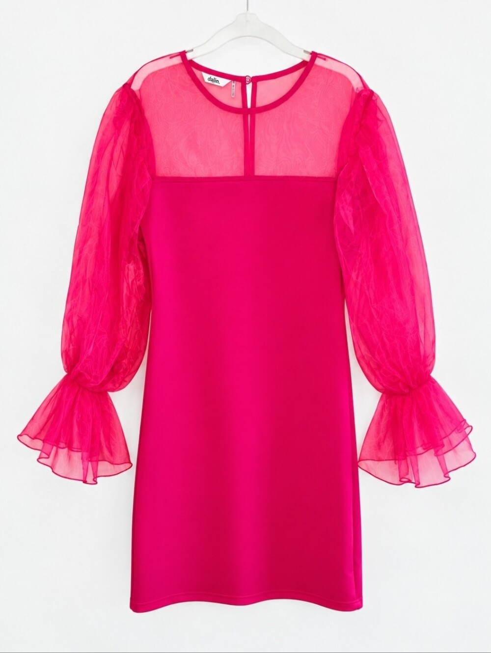 Dalin Pink Dress Women's S Sheer Organza Sleeve Bodycon Party Cocktail Mini Date